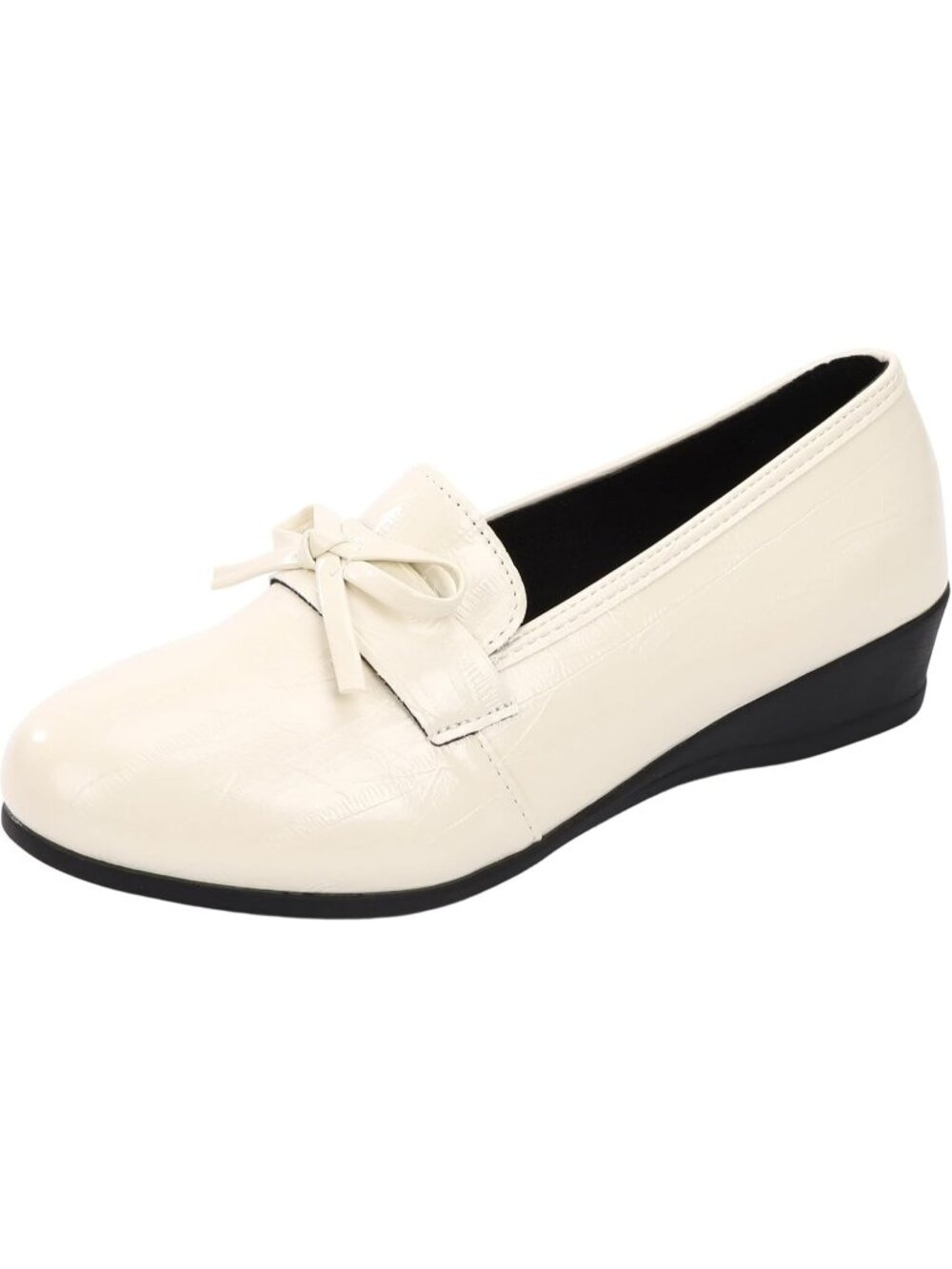 Women's White Faux Leather Comfortable Classic Loafers with a Bow Dress Shoes